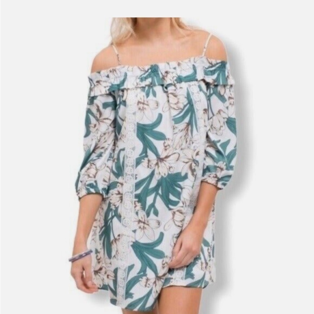 Blu Pepper Cream and Green Ruffled Smocked Sundress